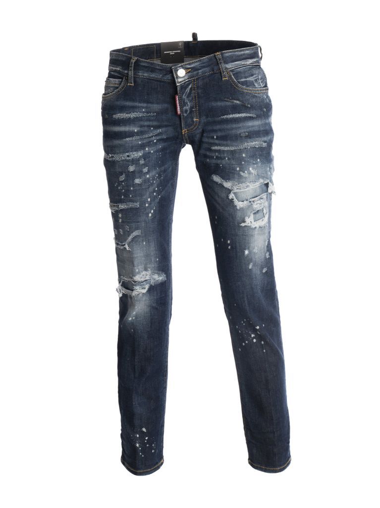 Dark Ripped Bleach Wash Jennifer Cropped Jeans