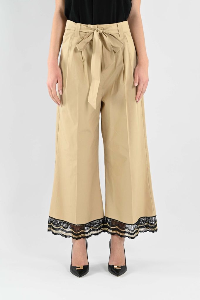 Cropped Poplin Trousers With Two-Tone Lace