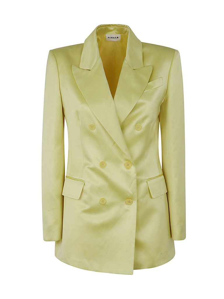 Double Breasted Satin,viscose And Linen Jacket