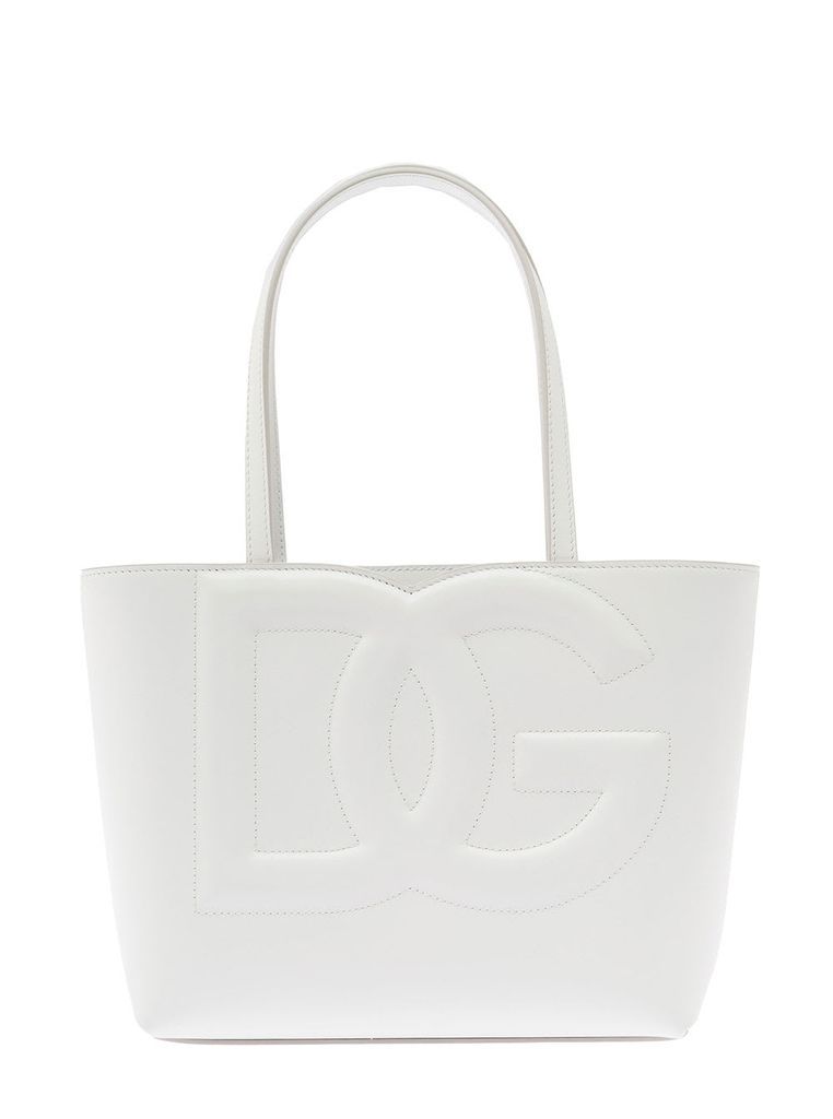 Dg Logo Small White Shopper In Leather Woman