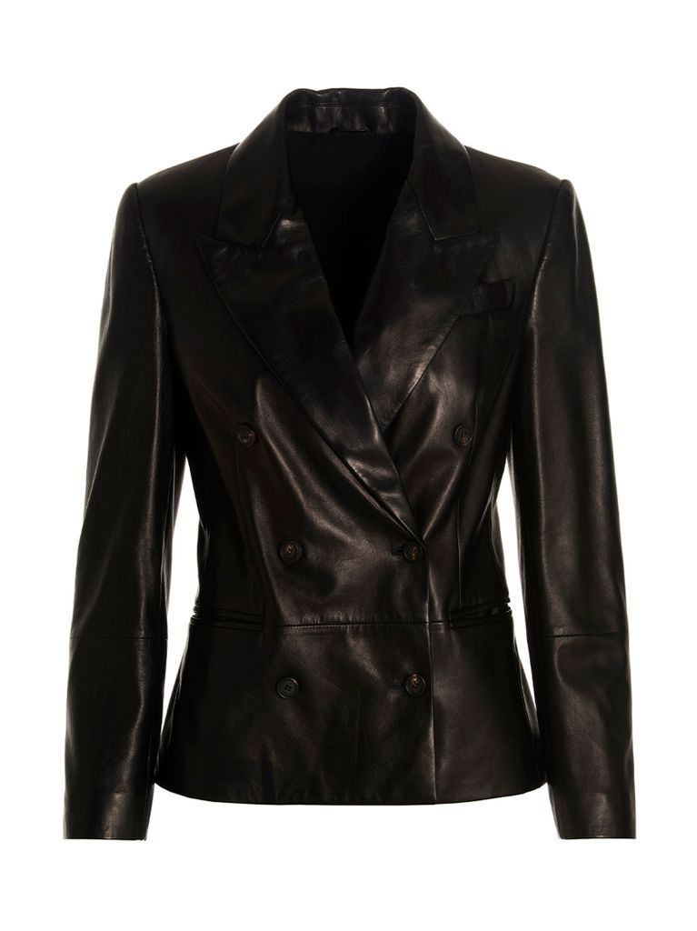 Double-Breasted Leather Blazer Jacket