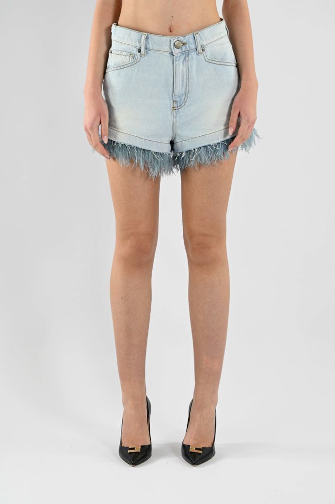 Denim Shorts With Feathers