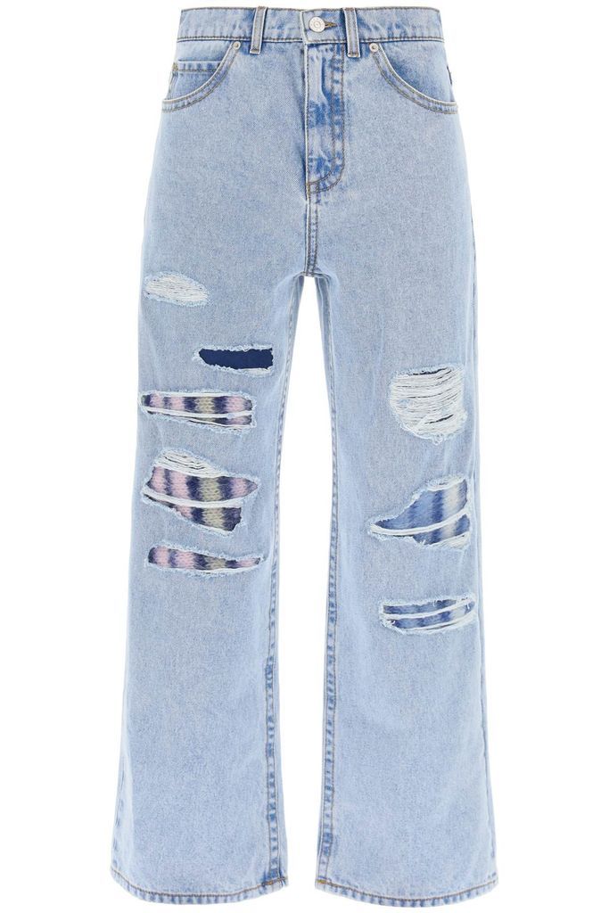 Distressed Jeans With Mohair Inserts