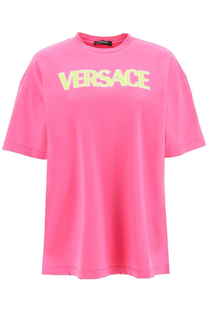Distressed T-Shirt With Neon Logo