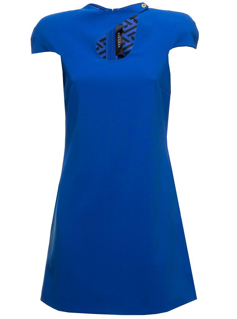 Electric Blue Midi Dress In Virgin Wool Knit With Cut Out And Medusa Detailing Versace Woman