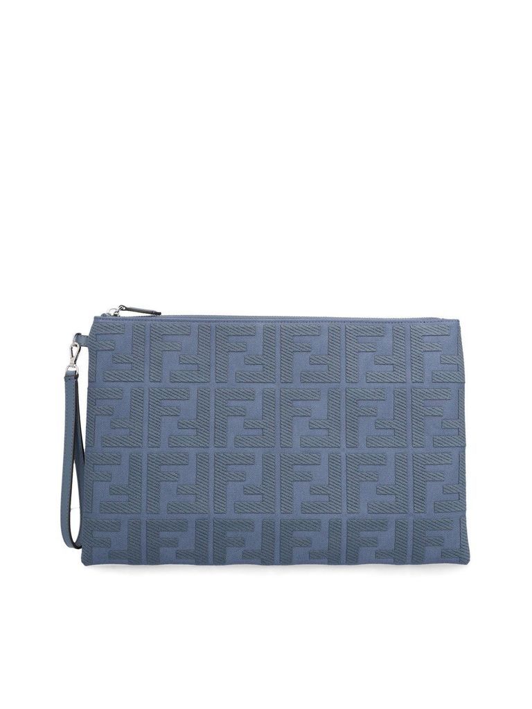 Ff Embroidered Zipped Clutch Bag