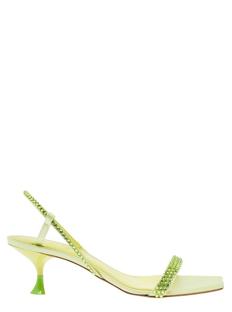 Eloise Green Sandals With Rhinestone Embellishment And Spool Heel In Viscose Blend Woman