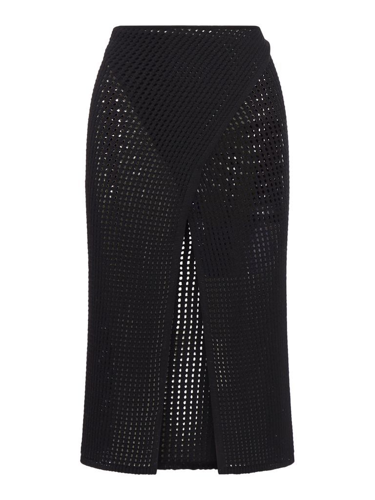 Fishnet Knit Midi Wrap Skirt With Cut-Ou