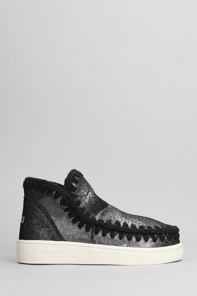 Eskimo Sneaker Low Heels Ankle Boots In Black Glitter