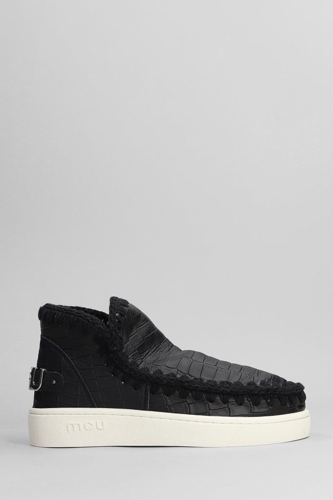 Eskimo Sneaker Low Heels Ankle Boots In Black Leather