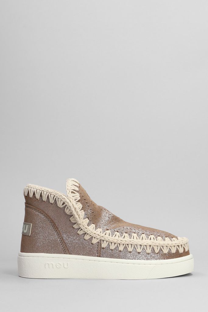 Eskimo Sneaker Low Heels Ankle Boots In Brown Glitter