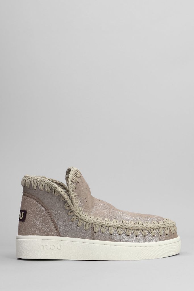 Eskimo Sneaker Low Heels Ankle Boots In Grey Glitter
