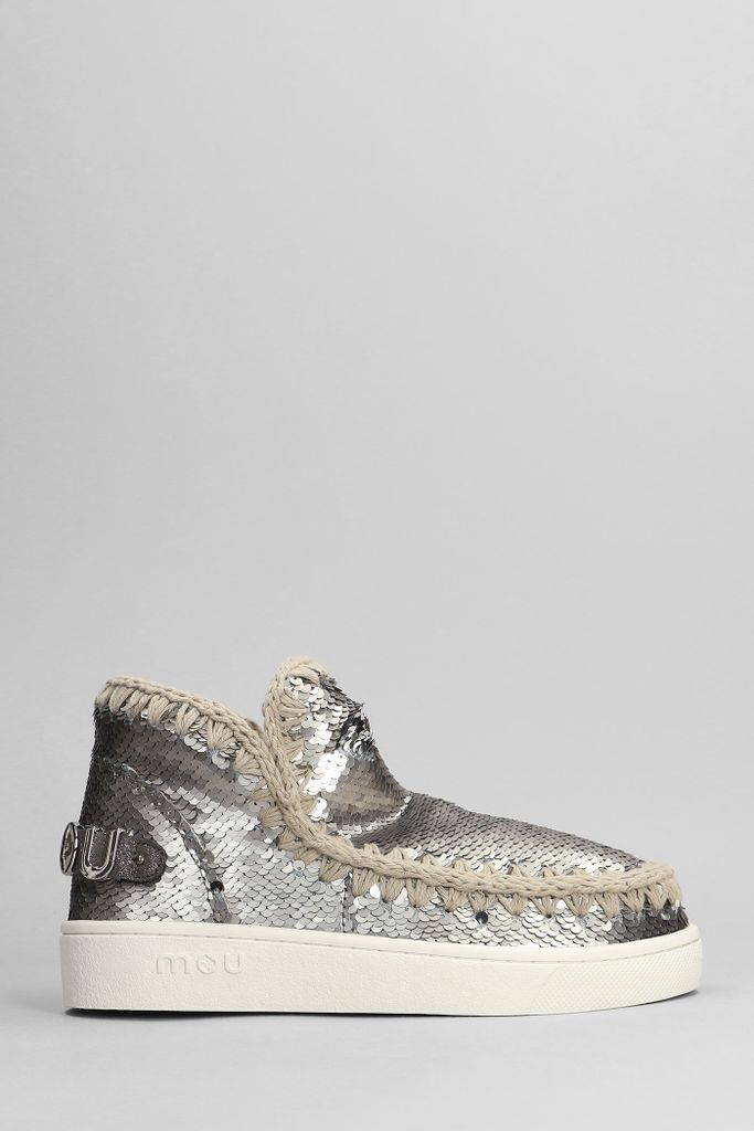 Eskimo Sneaker Low Heels Ankle Boots In Gunmetal Synthetic Fibers