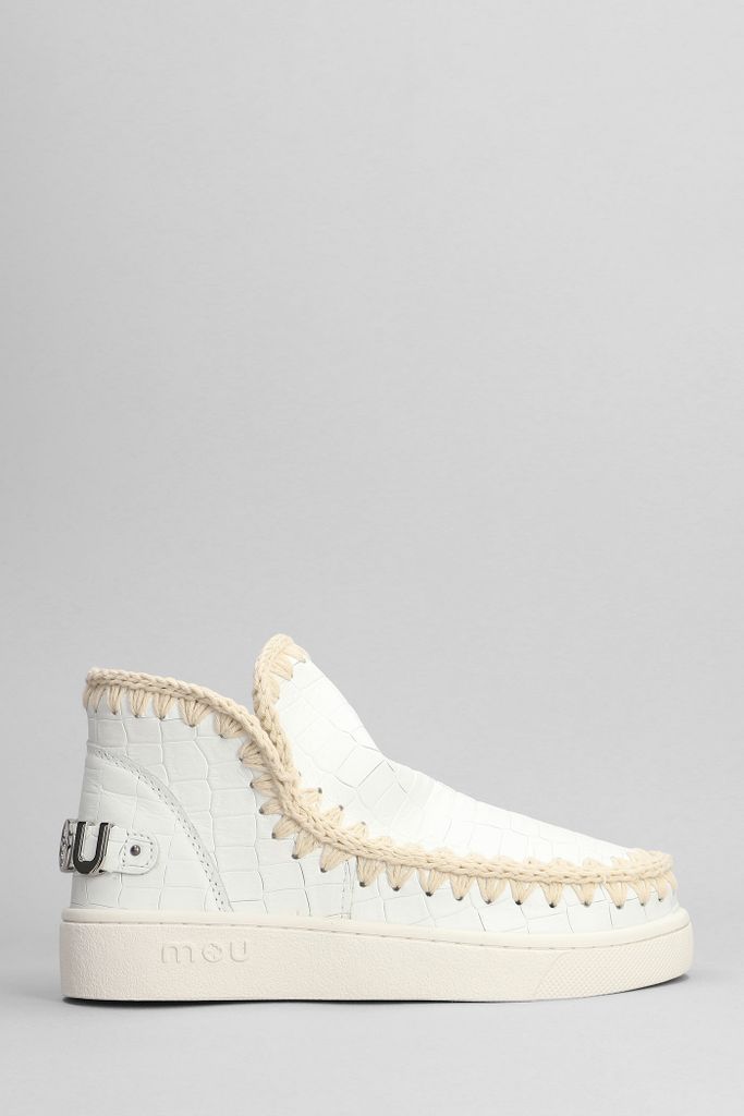Eskimo Sneaker Low Heels Ankle Boots In White Leather