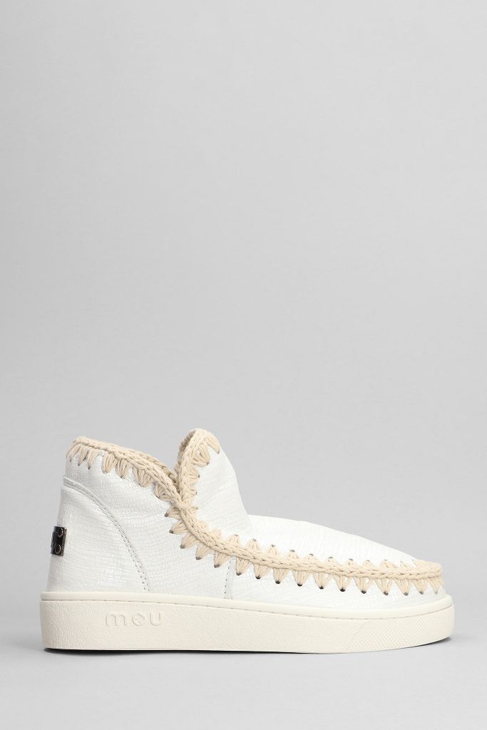 Eskimo Sneaker Low Heels Ankle Boots In White Leather