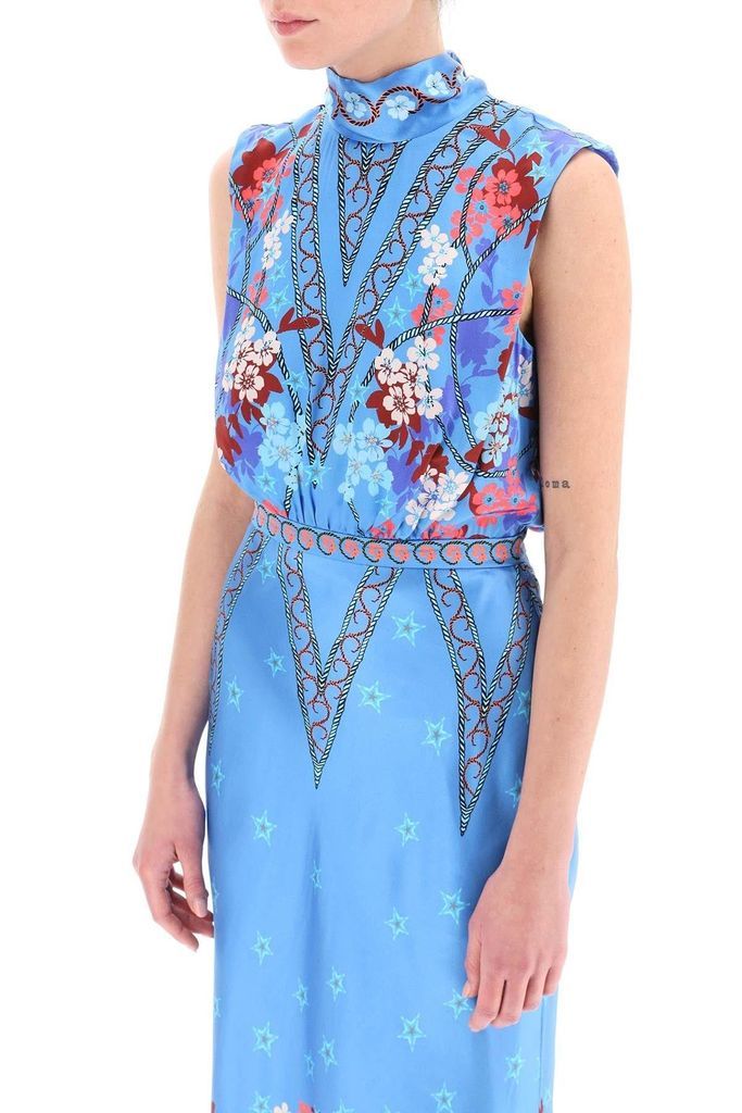 Fleur Midi Blouson Dress In Silk Satin
