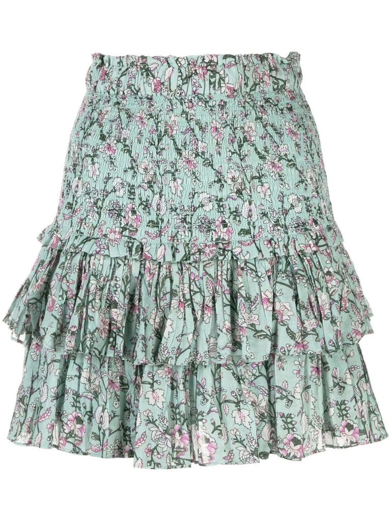 Floral-Print Tiered Ruffle Skirt