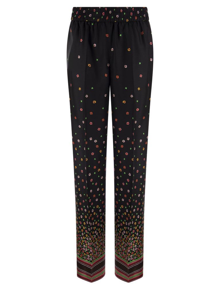 Floral Print Silk Trousers