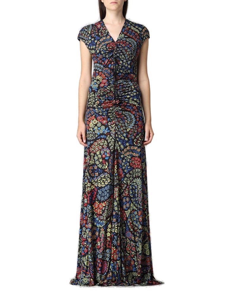 Floral-Embroidered V-Neck Maxi Dress Etro