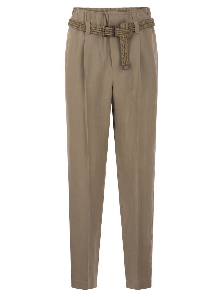 Fluid Cigarette Pants In Viscose And Linen Twill