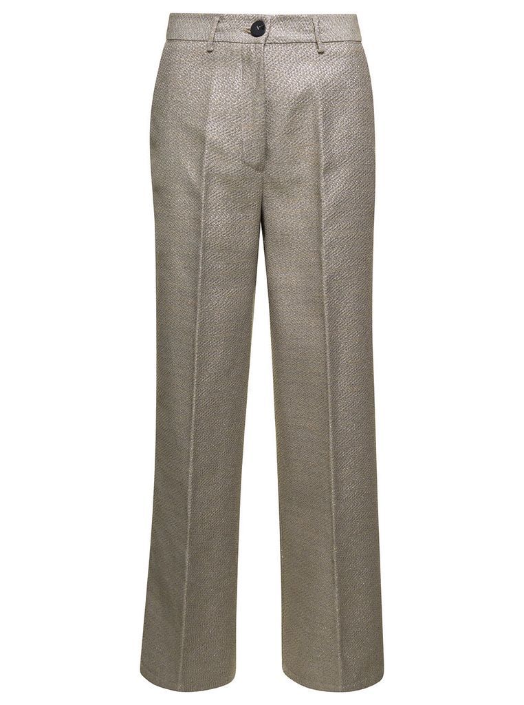 Forte_Forte Grey Wide Leg Trousers With Metallic Threading In Cototn Blend Woman