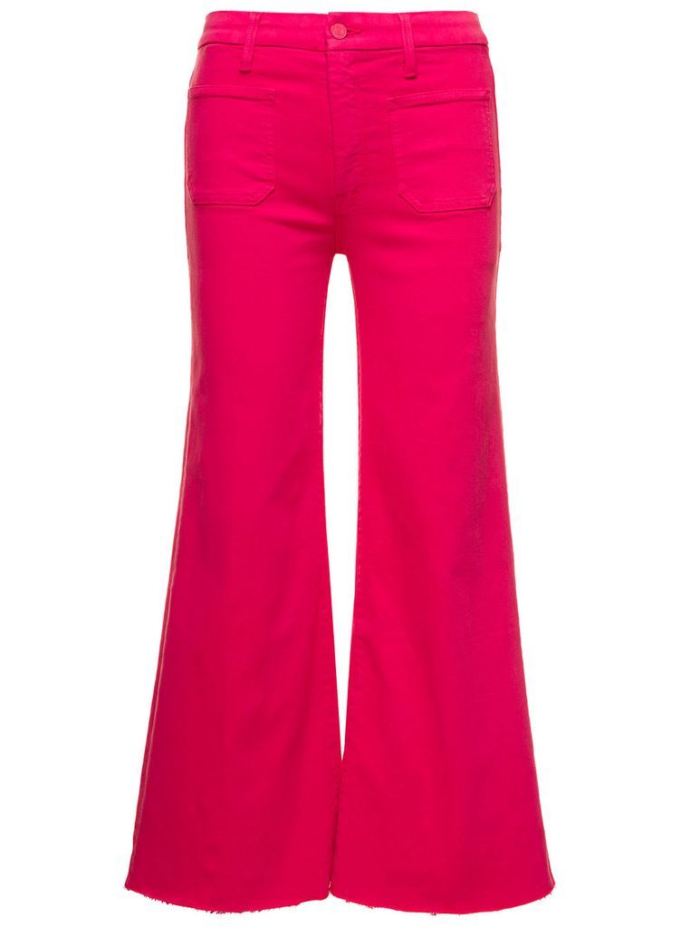 Fray Fuchsia Flared Jeans With Patch Pockets In Cotton Denim Woman Mother