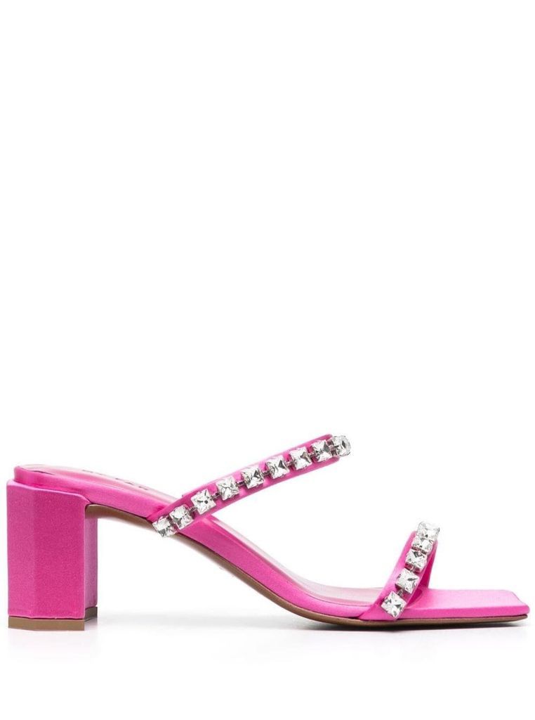 Fucsia Tanya Mules Sandals With Crystal Embellishment In Leather Woman