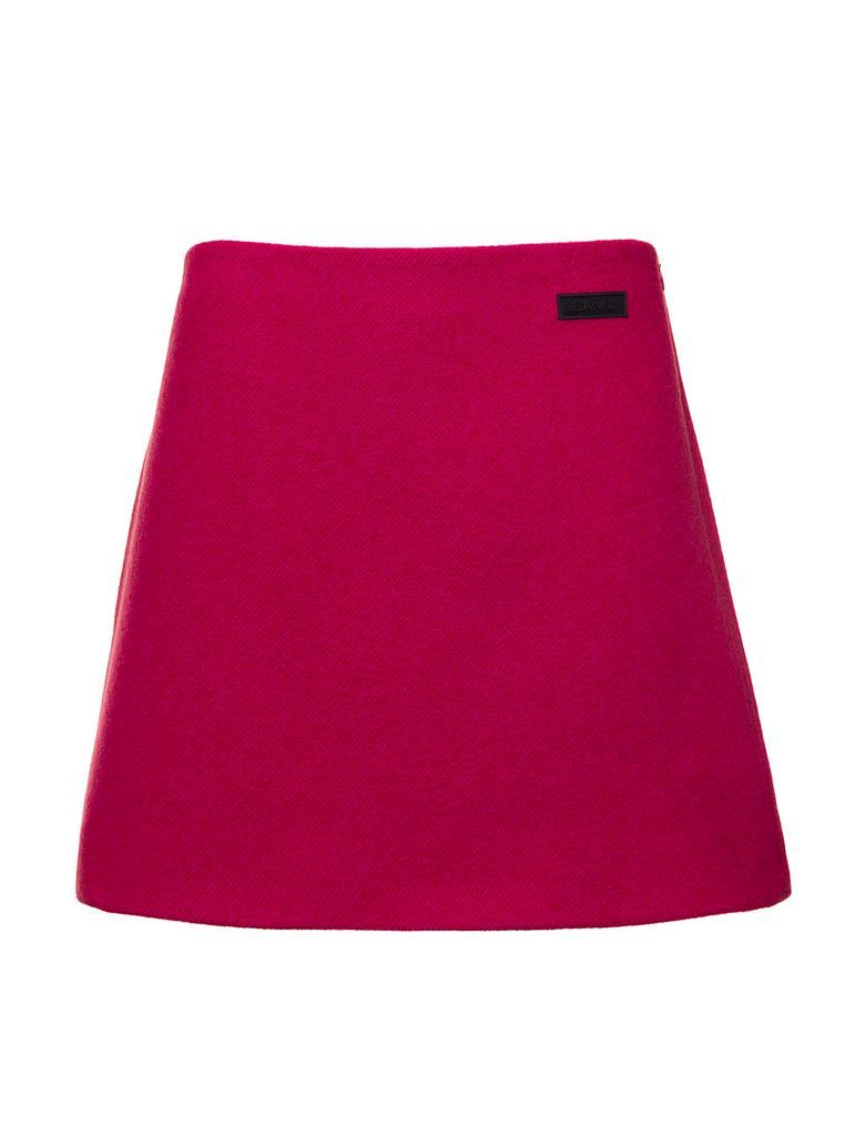 Fuchsia A-Line Mini Skirt With Patch Logo In Wool Woman Ganni
