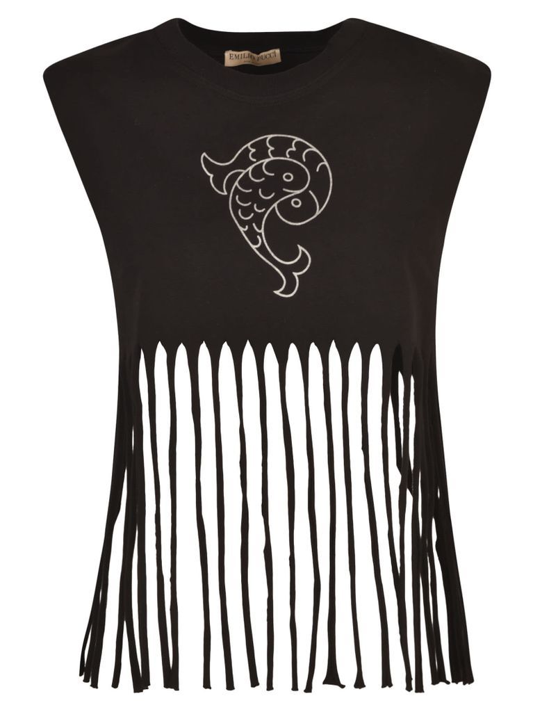 Fringe Hem Printed Sleeveless Top