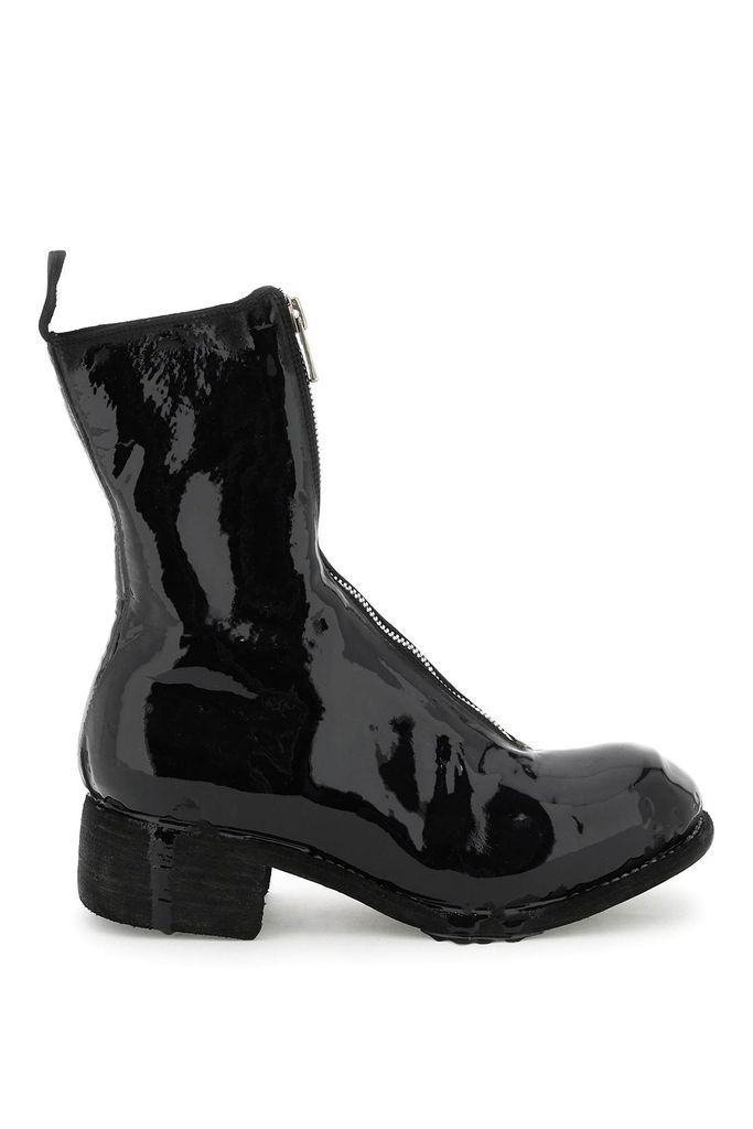 Front Zip Patent Leather Ankle Boots