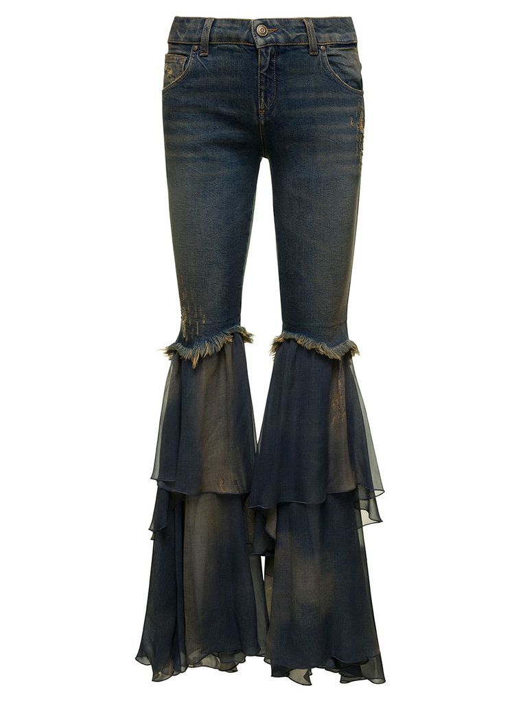 Georgette And Denim Flare Pants
