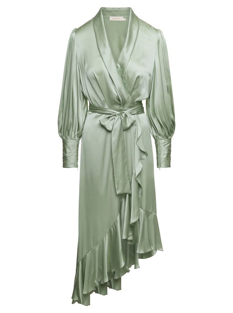Green Wrap Midi Dress With Asymmetric Hem In Silk Woman Zimmermann