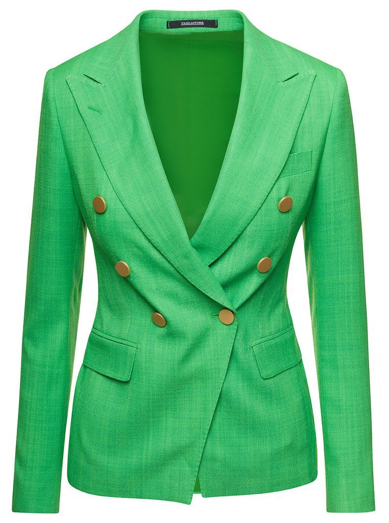 Green Double-Breasted Jacket With Gold-Tone Buttons In Viscose Blend Woman
