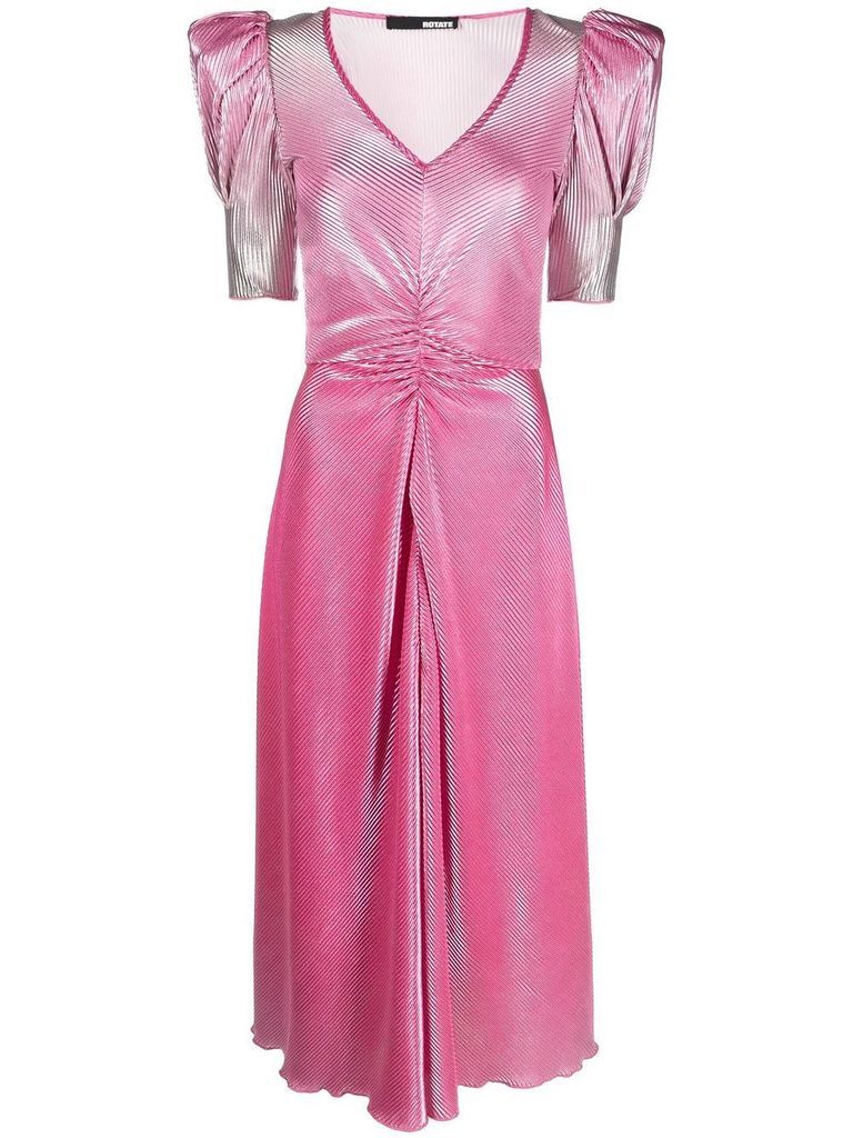 Gradient Plissé Maxi V-Neck Dress