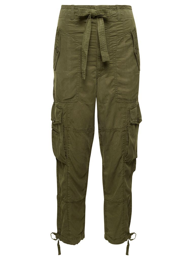 Green Cargo Tapered Pants With Drawstring In Lyocell Blend Woman