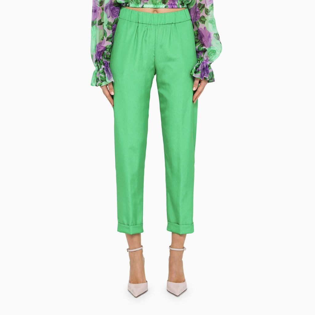 Green Satin Trousers With Elasticated Waistband