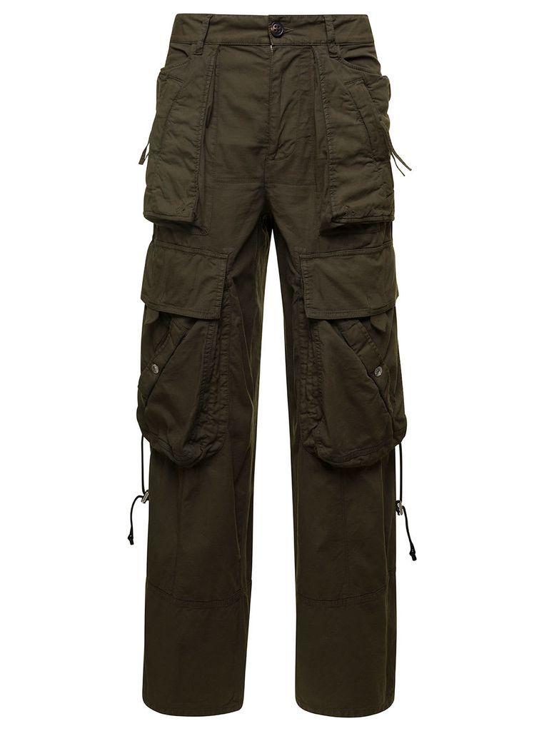 Green Straight-Leg Cargo Trousers In Cotton Blend Woman