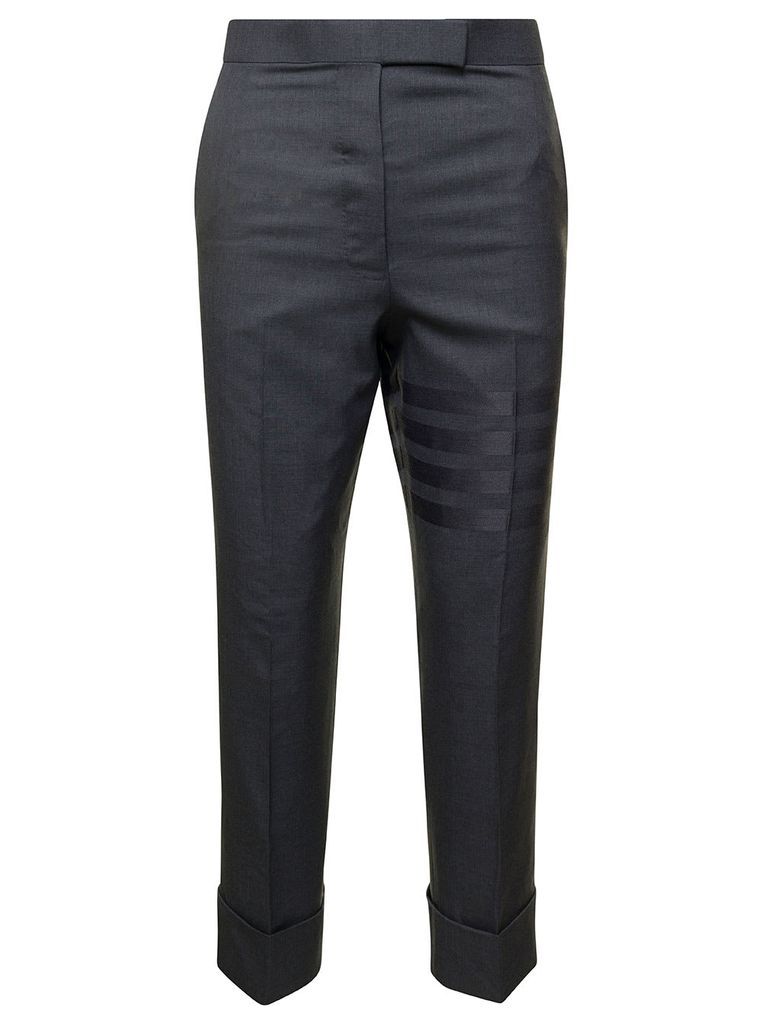 Grey Cropped Trousers With 4Bar Stiped Detail In Wool Woman