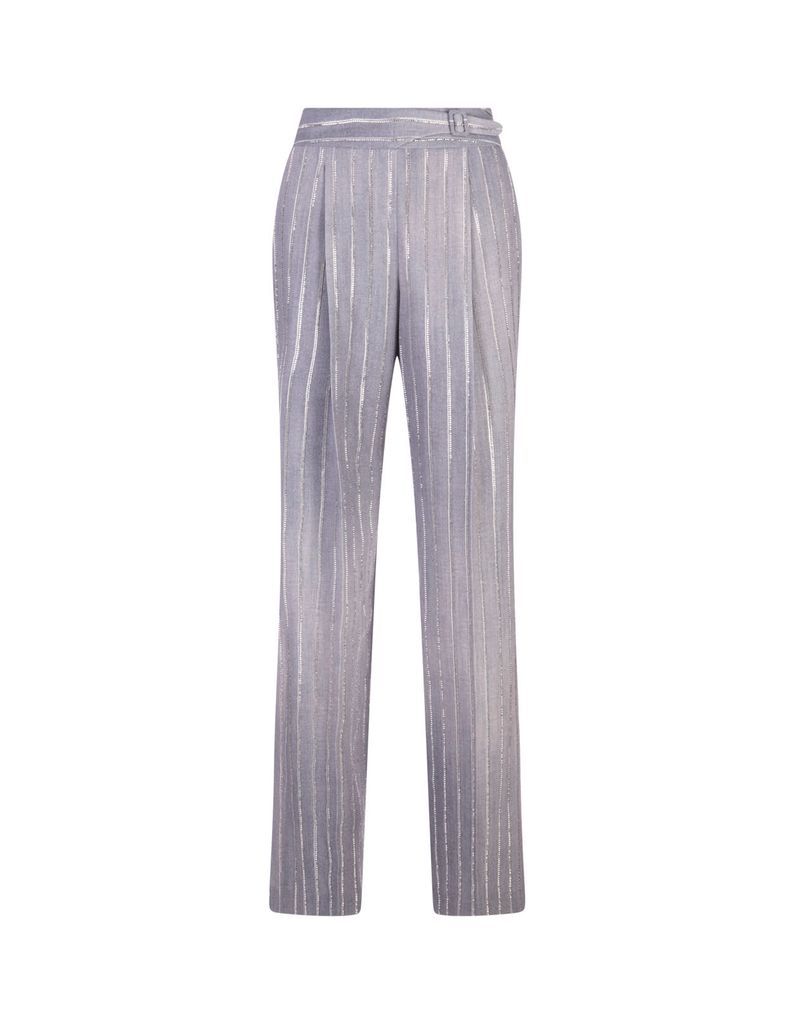Grey Pinstripe Trousers With Crystals