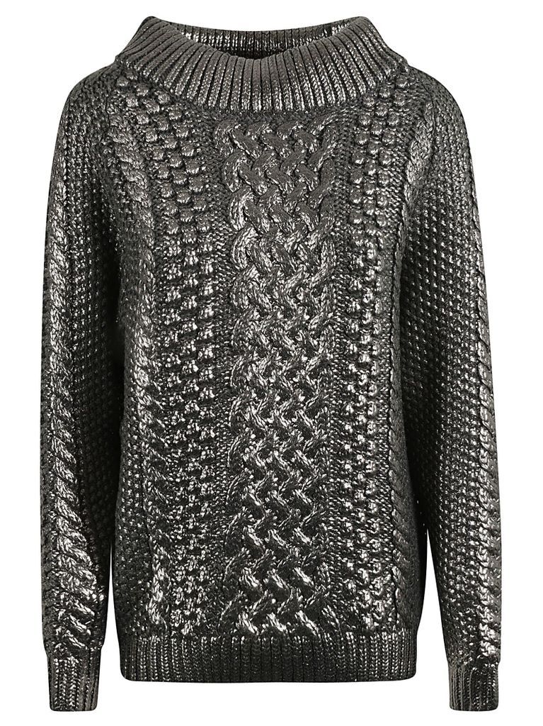 High-Neck Patterned Metallic Sweater