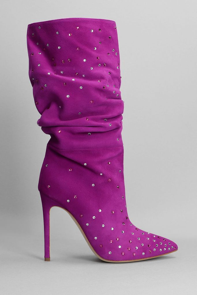 Holly High Heels Ankle Boots In Rose-Pink Suede