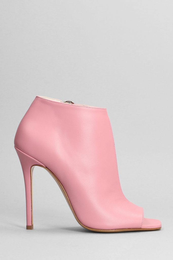High Heels Ankle Boots In Rose-Pink Leather