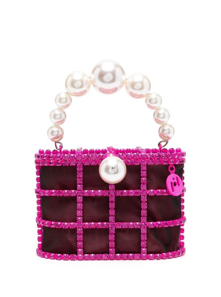 Holli Pink Handbag With Pearl Handle And Removable Pouch In Fabric And Brass Woman