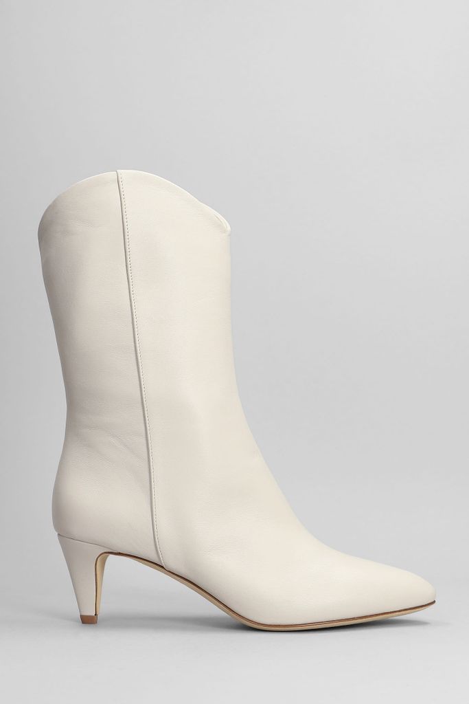 High Heels Ankle Boots In Beige Leather