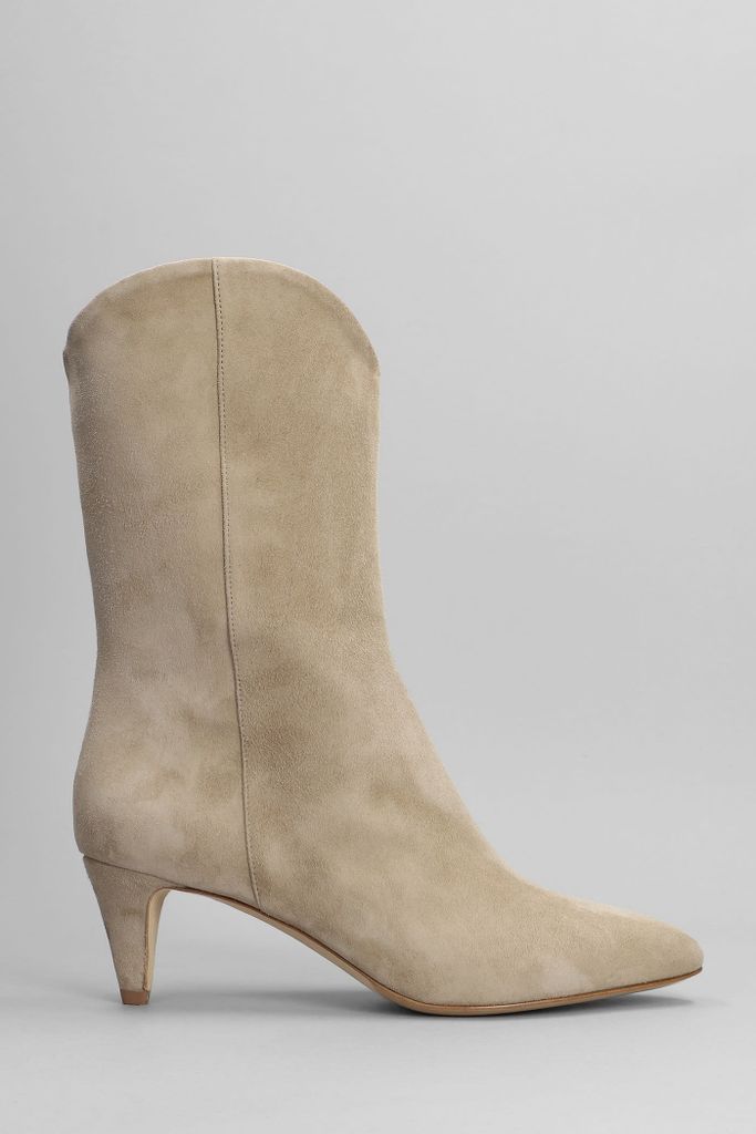 High Heels Ankle Boots In Taupe Suede