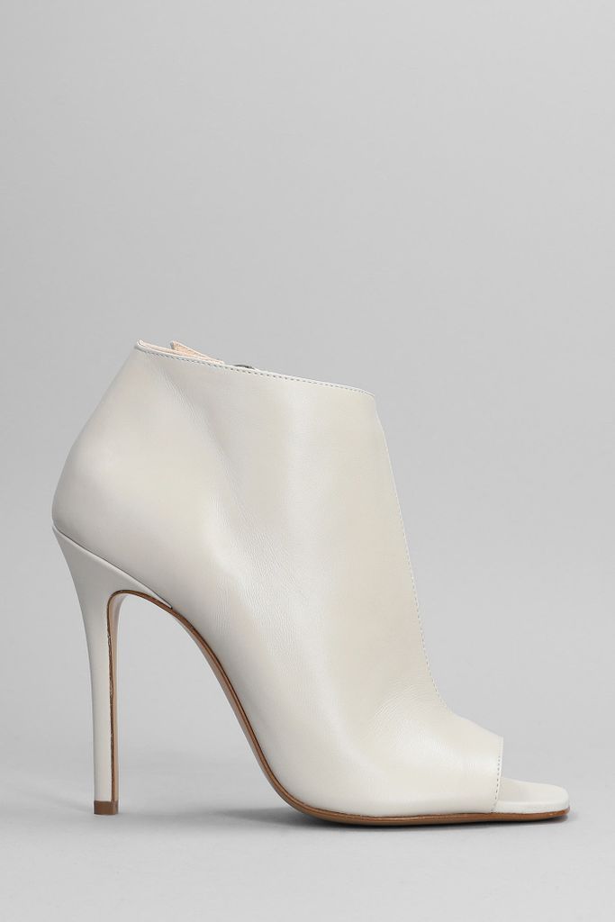 High Heels Ankle Boots In White Leather