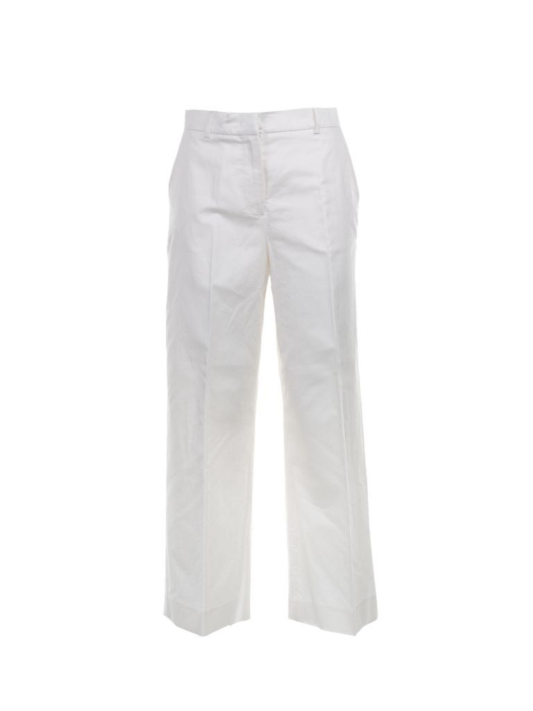 High-Waisted White Cotton Trousers