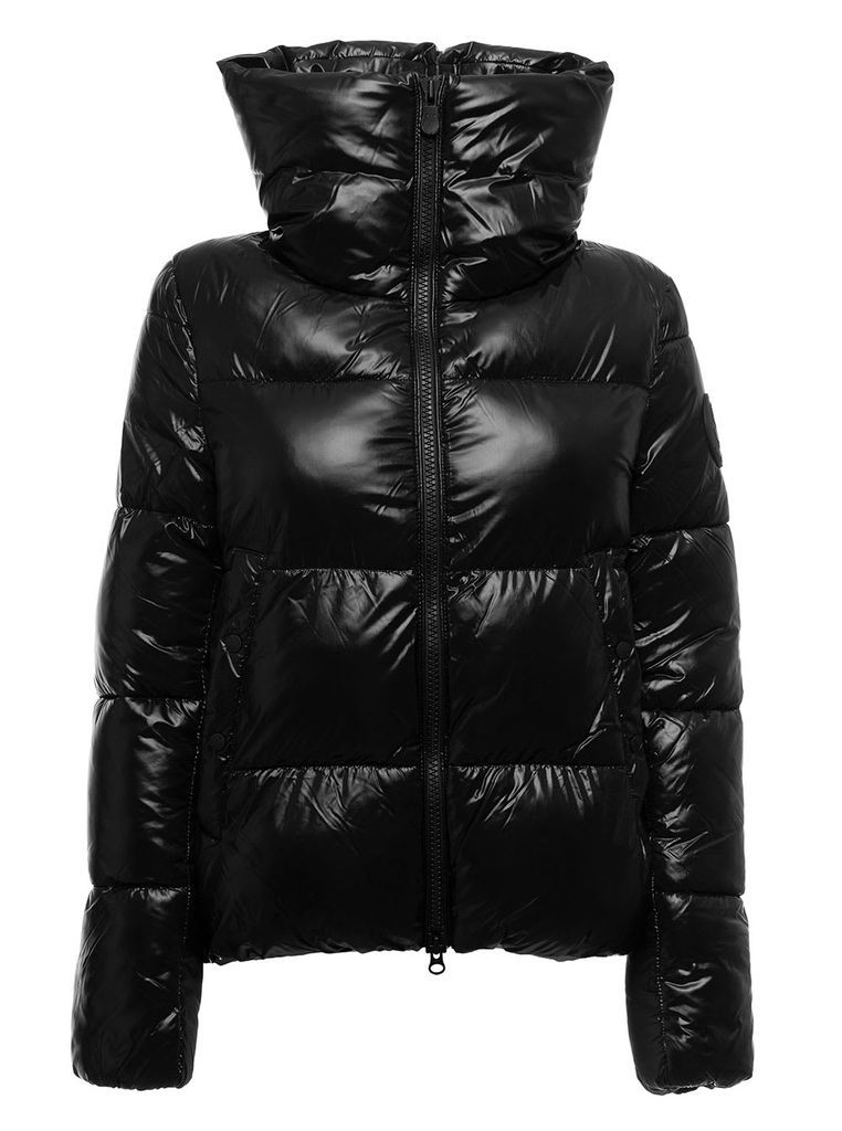 Isla Black Down Jacket In Shiny Tech Fabric With Maxi Collar Save The Duck Woman