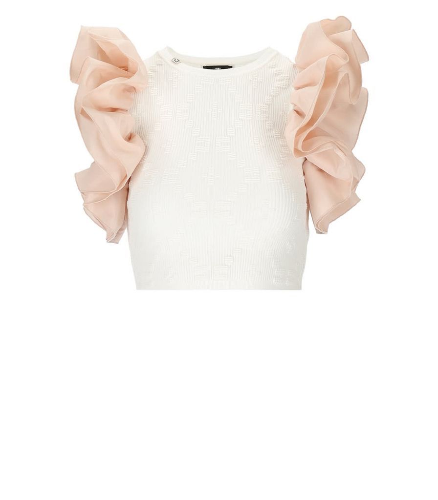 Ivory And Pink Top With Flounces