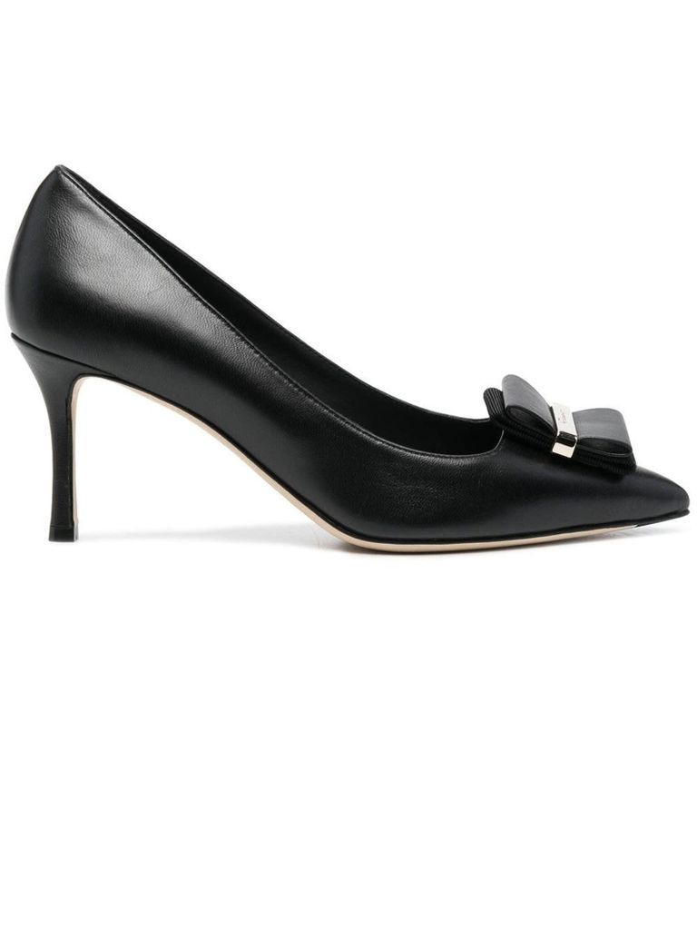 Jet Black Leather Vara-Bow Pumps